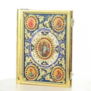 Evanghelie ortodoxă mare aurită cu icoana Învierii și cei 4 evangheliști