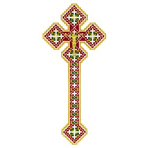 Crucifix Ortodox ornat cu motive tradiționale pe ambele fețe