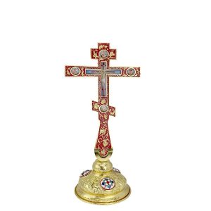 Crucifix Ortodox art, roșu-aurit pentru binecuvântare
