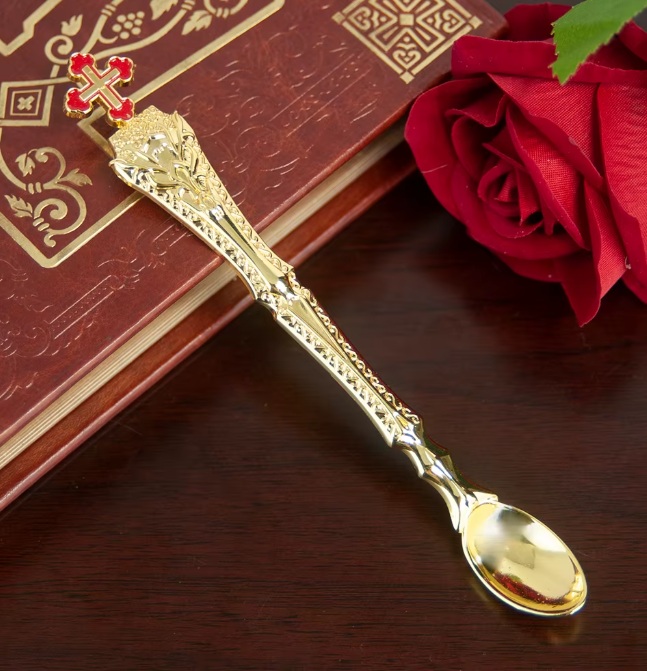 Lingurița liturgică ornamentală pentru Sfânta Împărtășanie – finisaj auriu sau argintiu - imagine 3