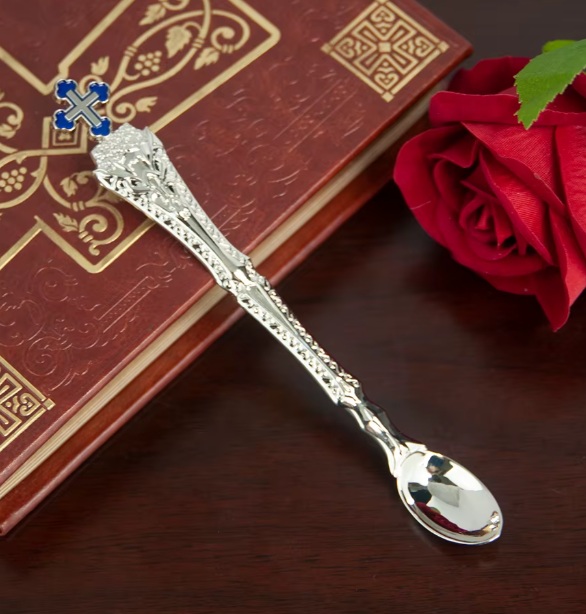 Lingurița liturgică ornamentală pentru Sfânta Împărtășanie – finisaj auriu sau argintiu - imagine 5