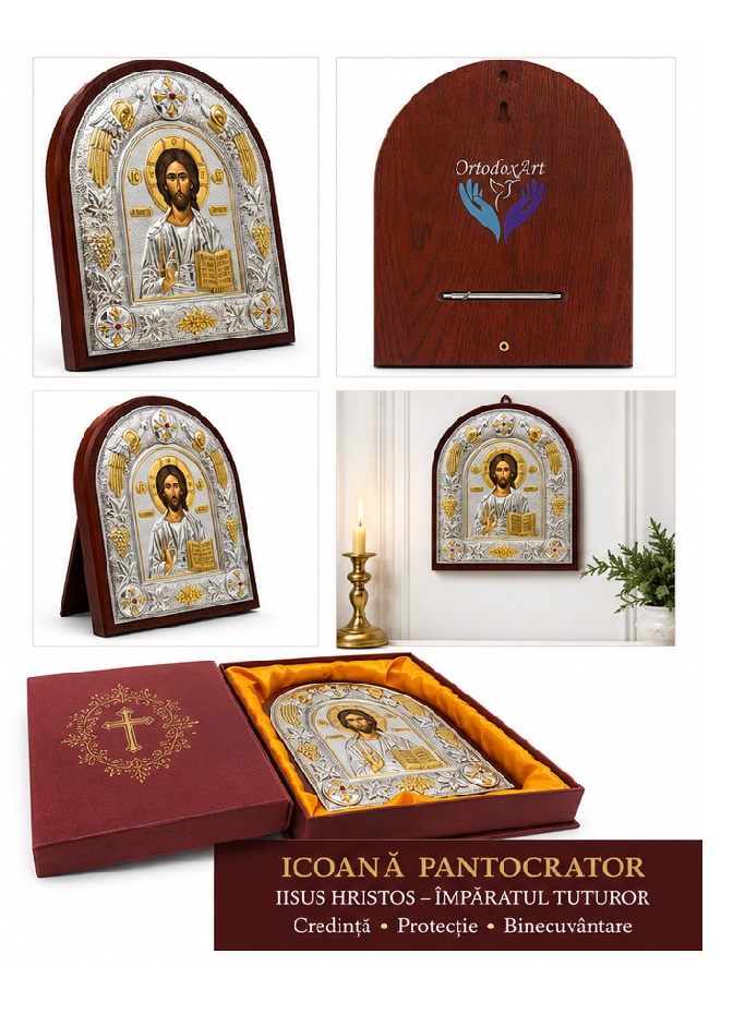 Icoana cu Iisus Hristos Pantocrator pe Lemn 22 x 26 cm - imagine 2